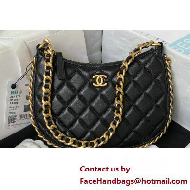 Chanel Shiny Crumpled Lambskin & Gold-Tone Metal Hobo Handbag AS4378 Black 2023